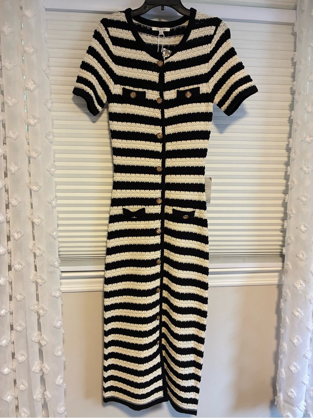 Black & White Striped Knit Midi Dress